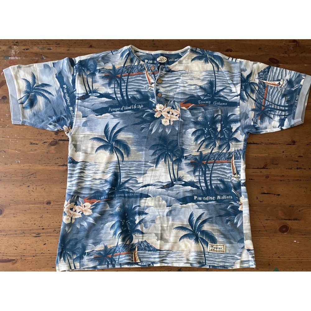 Men's Large 100% Cotton Tommy‎ Bahama Paradise Nation Beach Hawaiian T-Shirt